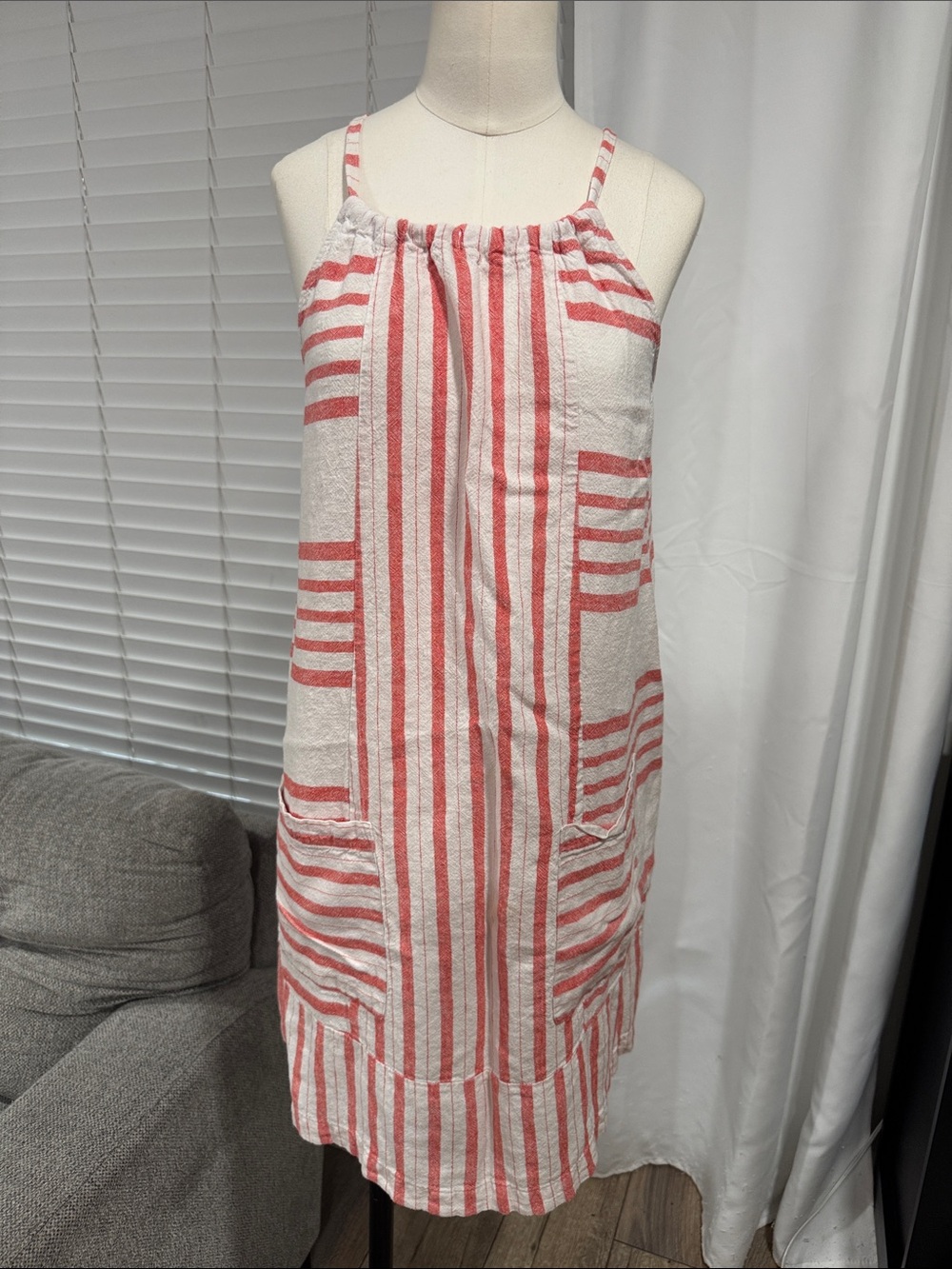 Prairie Red White Boho Striped Mini Dress